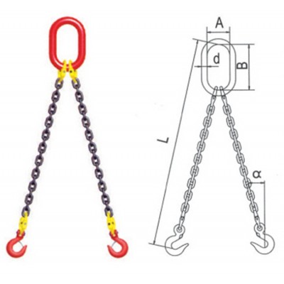 High strength Ring Heavy Duty 2 two legs crane lifting chain sling With Clevis Hook